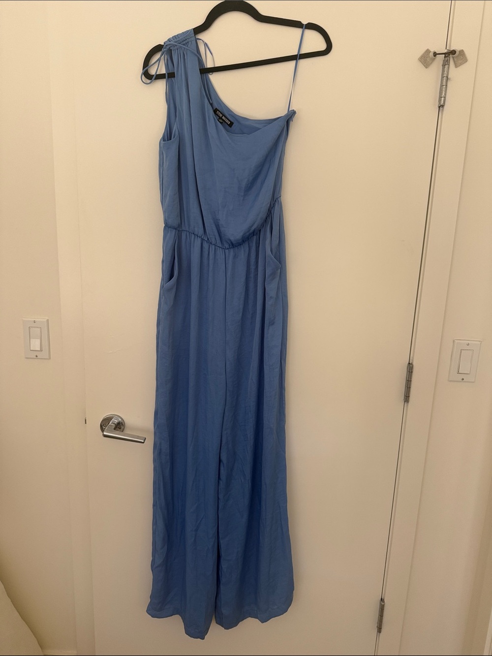 Steve Madden Sky-Blue One-Shoulder Jumpsuit